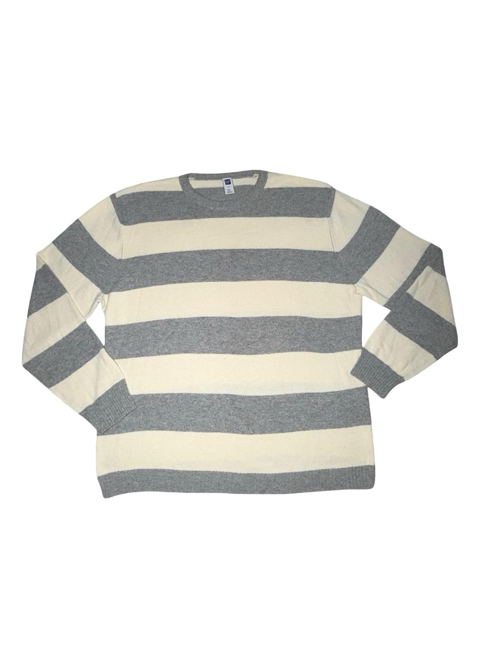 Gap Mens Vintage Y2K Striped Wool Blend Crewneck Sweater XXL Grey Cream